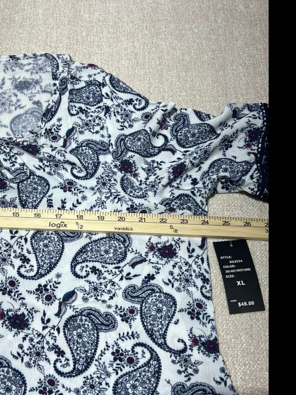 Boho Paisley Bell Sleeve Flowy Tunic Top XL NWT - Picture 4 of 7